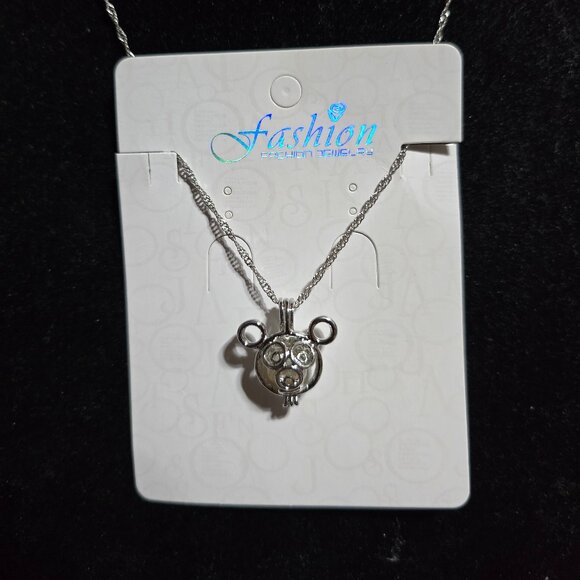 MIckey Mouse Pearl Caged Pendant on Silver Toned Chain NWT - Picture 1 of 3